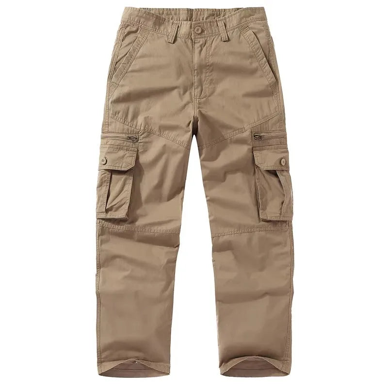 2026 Cotton Casual Pants Men Solid Color Straight Multi Pocket Cargo Pants Mens Fashion Breathable Safari Style Sports Trousers