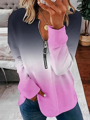 Women's Y2K oversized zip-up hoodie with geometric star pattern and crewneck design  - pink