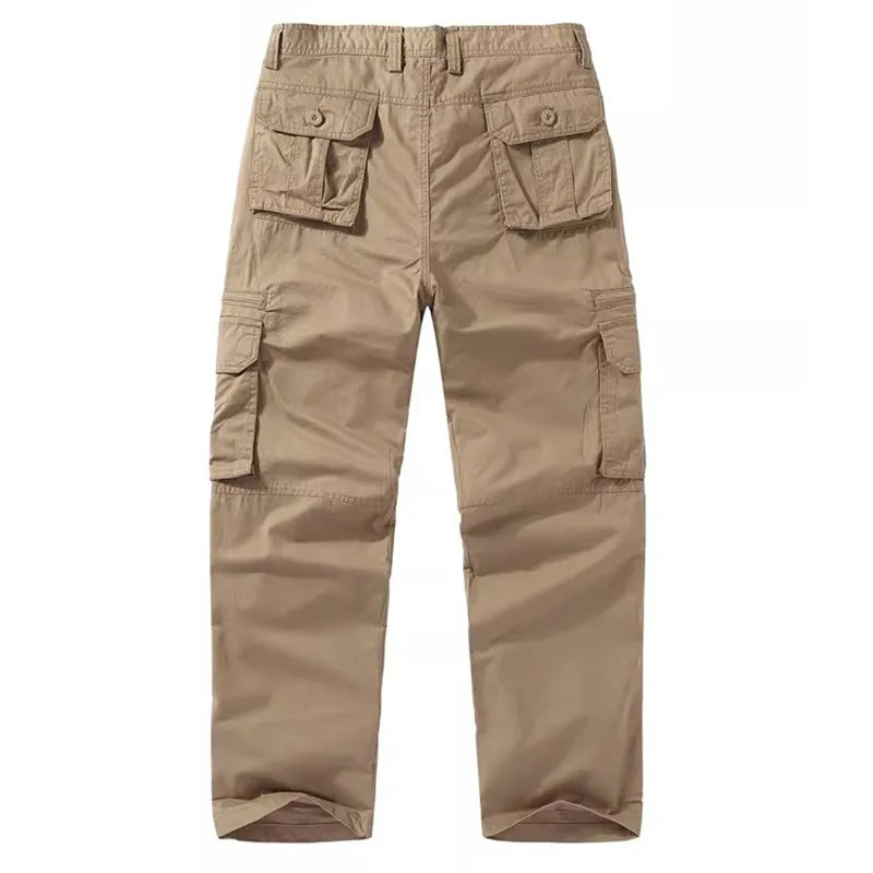 2026 Cotton Casual Pants Men Solid Color Straight Multi Pocket Cargo Pants Mens Fashion Breathable Safari Style Sports Trousers