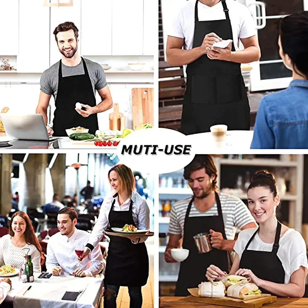 Unisex adjustable solid color cooking apron with front pocket for chefs, waiters, BBQ, kitchen, and salon use-black 5