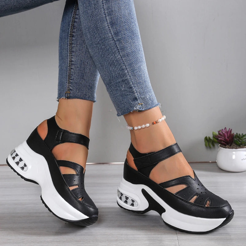 Women's closed toe wedge sandals with buckle strap professional office shoes comfortable summer footwear 02