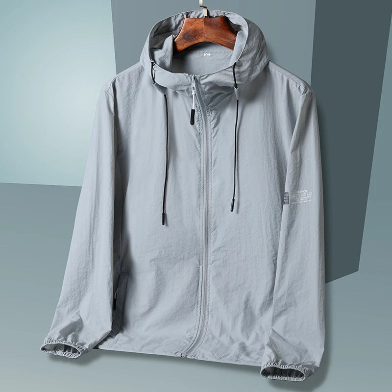unisex summer hooded sun protection jacket in lightweight quick-dry fabric for outdoor activities like fishing, hiking, and hunting -  gray