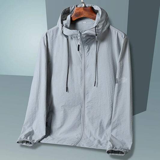 unisex summer hooded sun protection jacket in lightweight quick-dry fabric for outdoor activities like fishing, hiking, and hunting -  gray