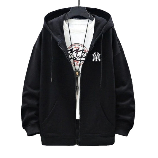 Fashion Hoodie Solid Color Print  -  black