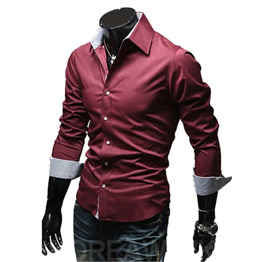 Men’s Slim White Striped Shirt – Long Sleeve Business Casual Top