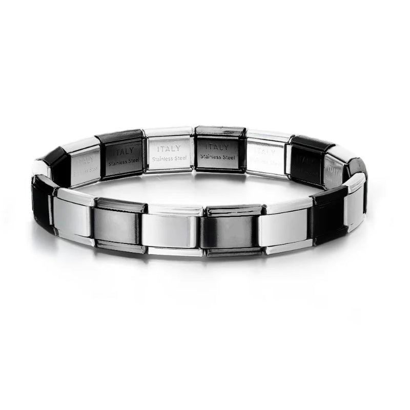 9mm stainless steel Italian charm bracelet with elastic DIY link chain -  black silver