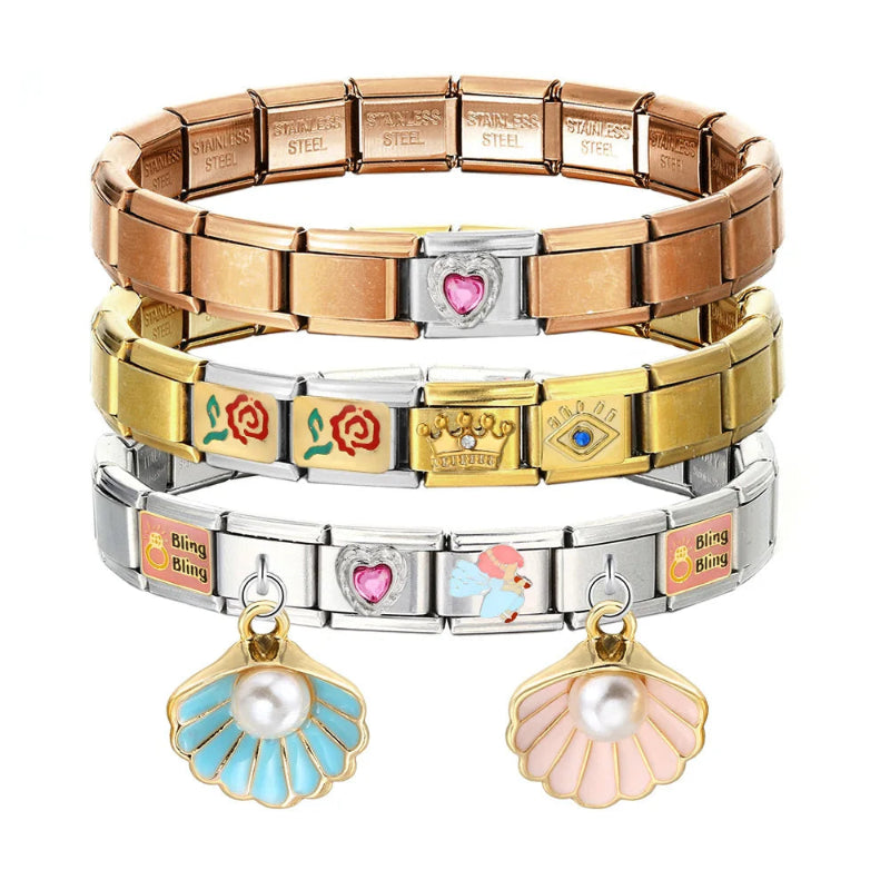 9mm stainless steel Italian charm bracelet with elastic DIY link chain-  charms