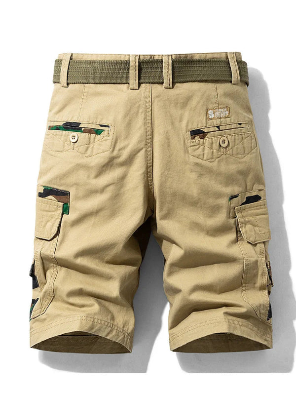 Men's 100% cotton camouflage cargo shorts knee-length relaxed fit outdoor utility shorts with multiple pockets