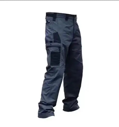 Dark gray pants with knee pads on a white background