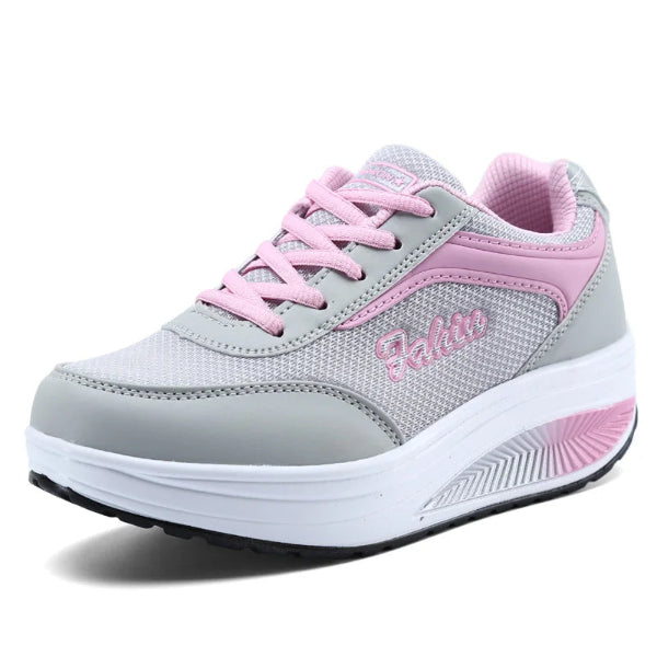 Women’s vulcanized sneakers platform flats walking shoes plus size  - Pink
