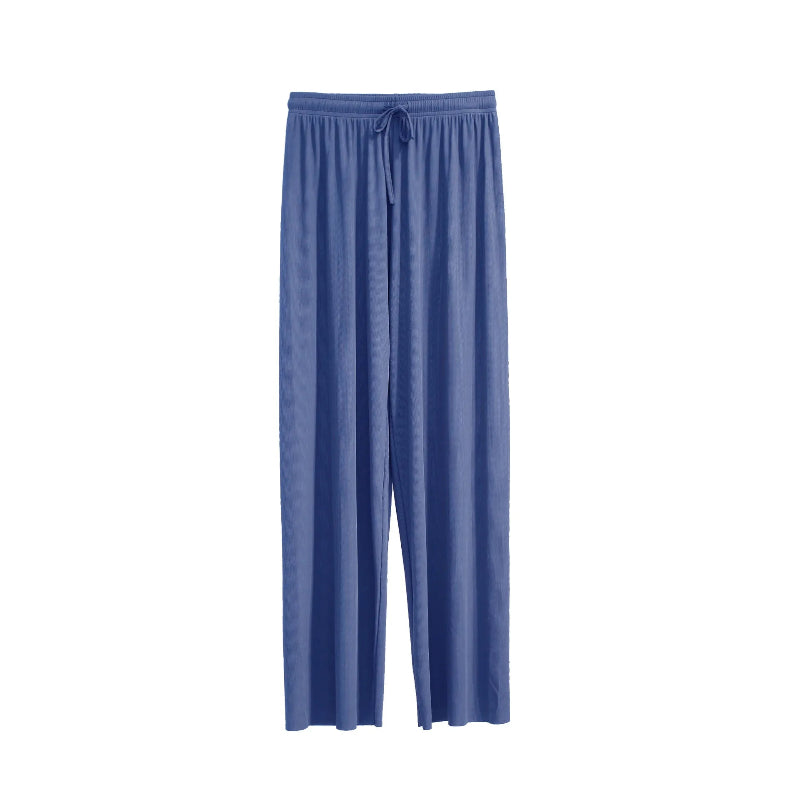 Blue pajama pants on a white background