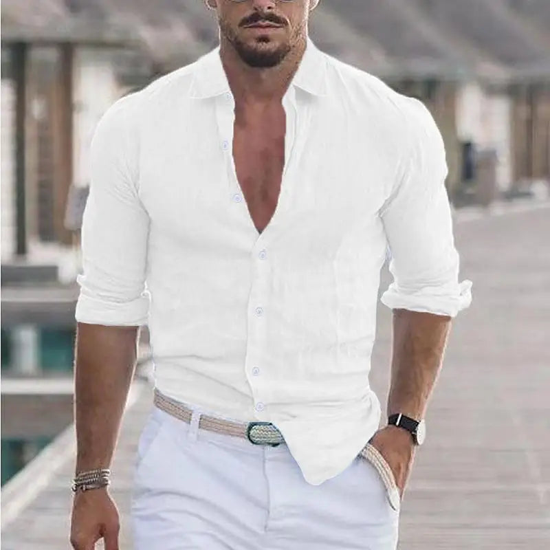 Men's Shirt Cotton linen Fashion Casual -9