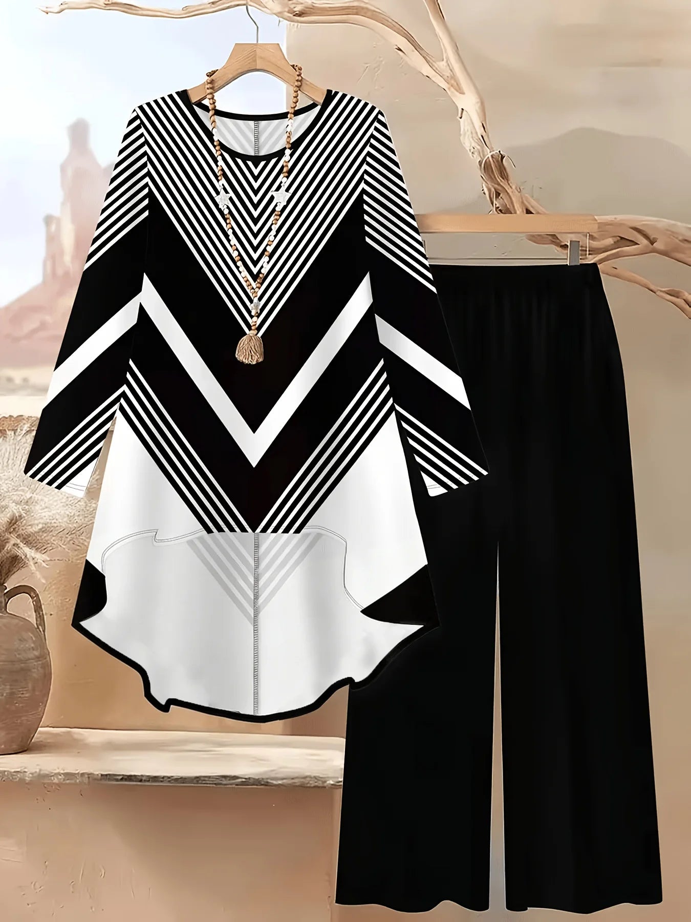 Casual Plus Size 2 Piece Set Women Outfit 2026 Fall Winter Summer Long Sleeve Floral Print Blouse Tops And Wide Leg Pant Sets