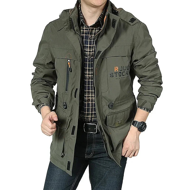 Green jacket with brand logo worn by a person on a white background