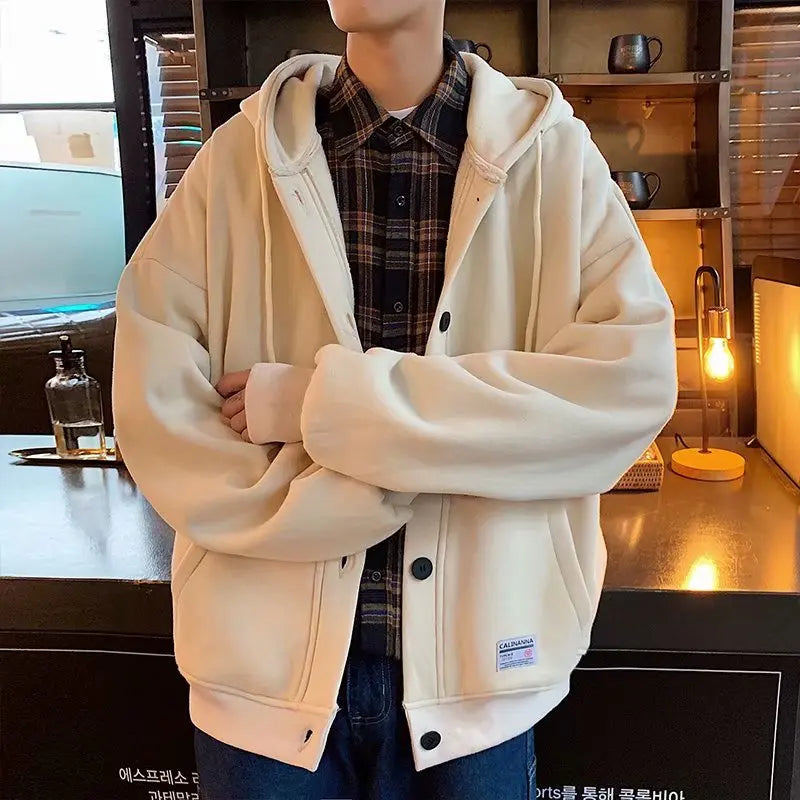  Men's Hoodies Kpop Style Streetwear  - Khaki