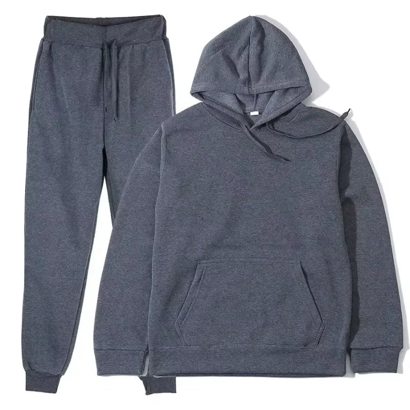 Unisex solid color fleece hoodie and pants two‑piece sports set for autumn and winter darj gray