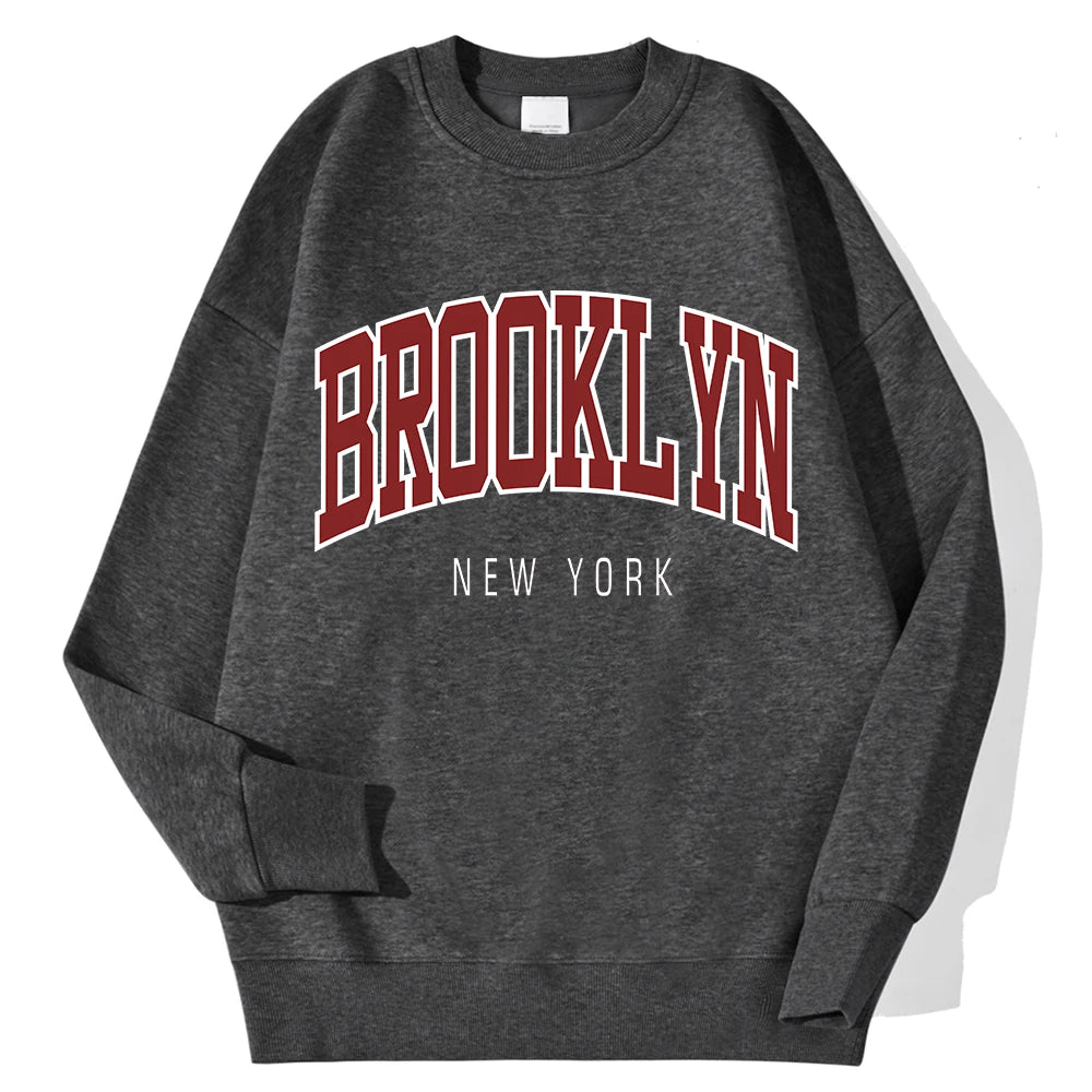 Brooklyn New Work Printed Hoodie Women’s Cotton Colorful Casual Top  - dark gray