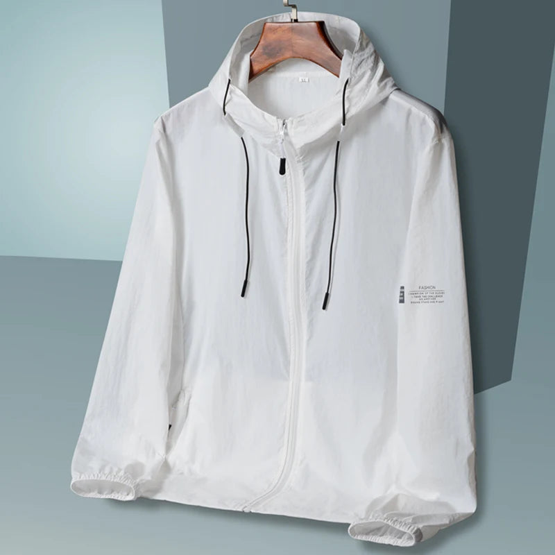 unisex summer hooded sun protection jacket in lightweight quick-dry fabric for outdoor activities like fishing, hiking, and hunting -  white 02