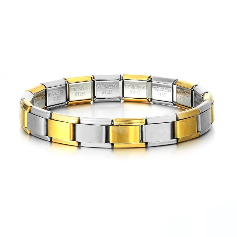 9mm stainless steel Italian charm bracelet with elastic DIY link chain -  gold silver