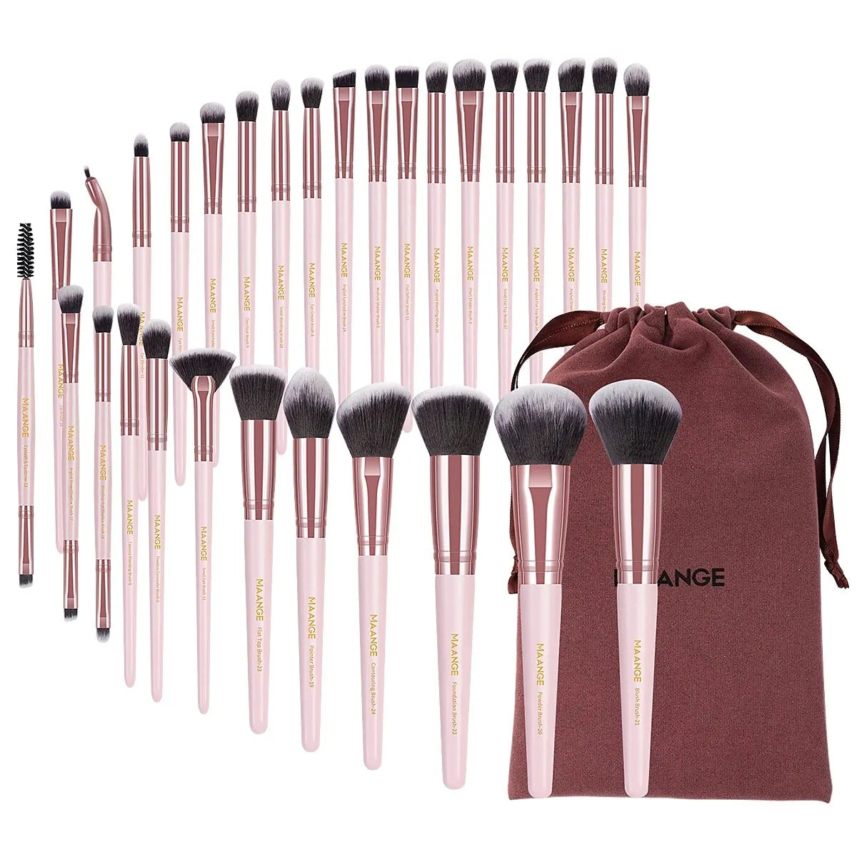 MAANGE 30pcs Professional Makeup Brush Set - red bag