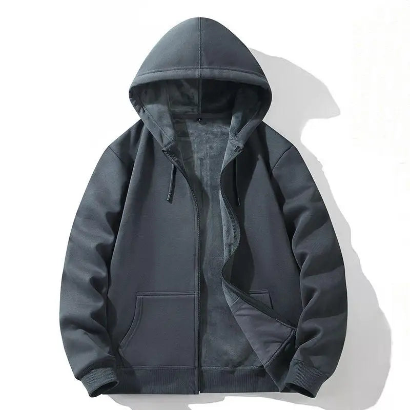 Gray hoodie with a hood on a white background