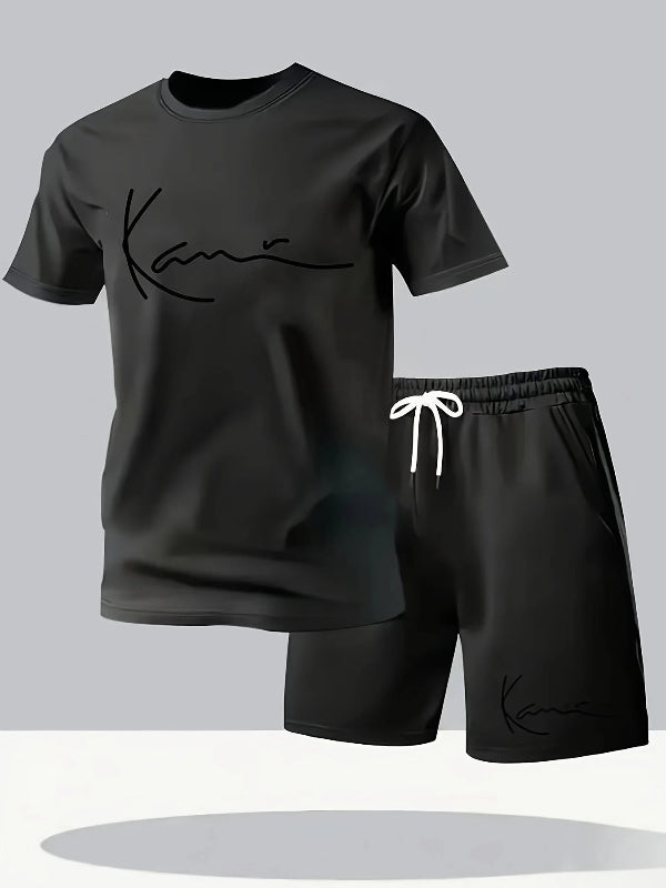 T-shirt and shorts two-piece set breathable summer athletic outfit relaxed fit short sleeve activewear 12365