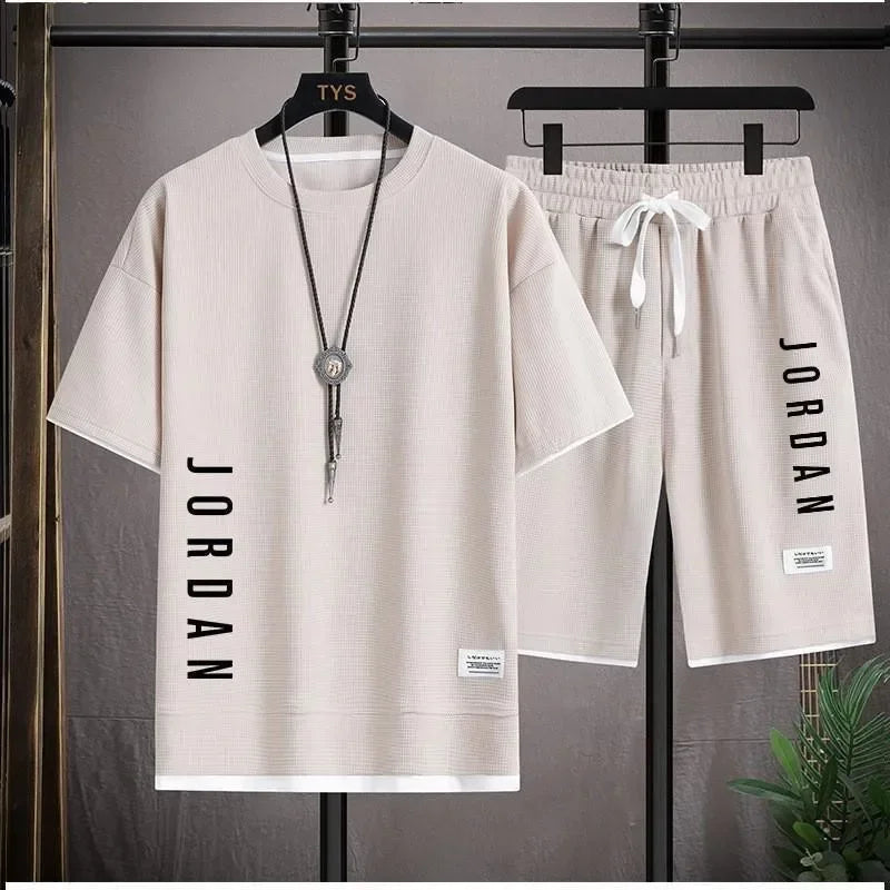 Men's T-shirt + shorts two-piece  - beige 01
