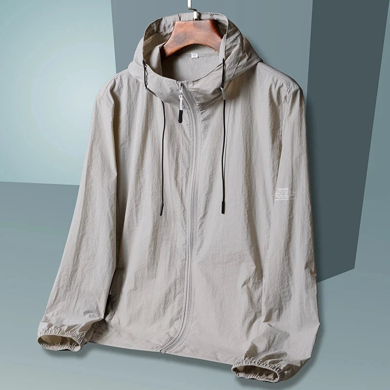 unisex summer hooded sun protection jacket in lightweight quick-dry fabric for outdoor activities like fishing, hiking, and hunting-  grey-2