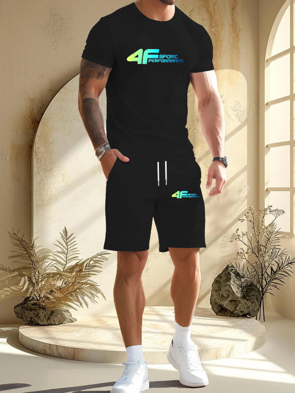 Person wearing a black outfit with 4F logo in a sunlit room.