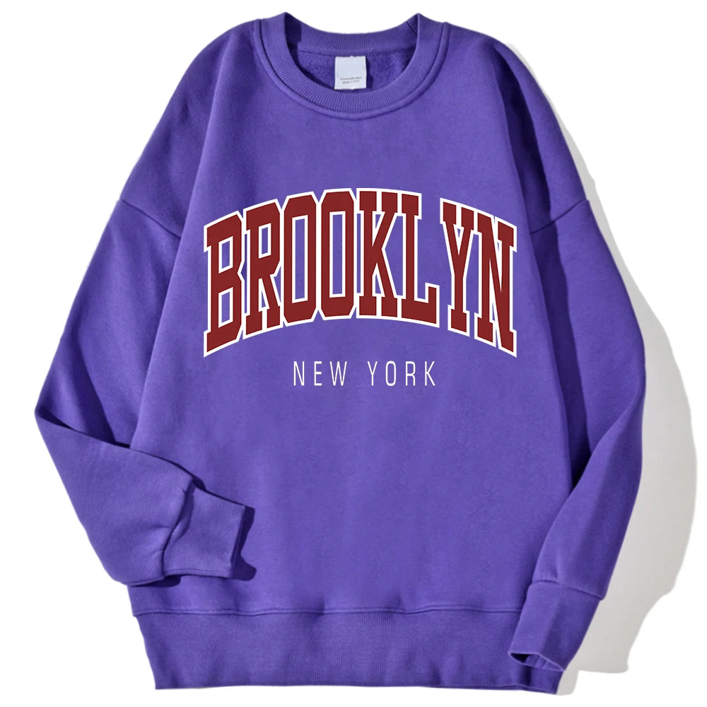Brooklyn New Work Printed Hoodie Women’s Cotton Colorful Casual Top  - purple