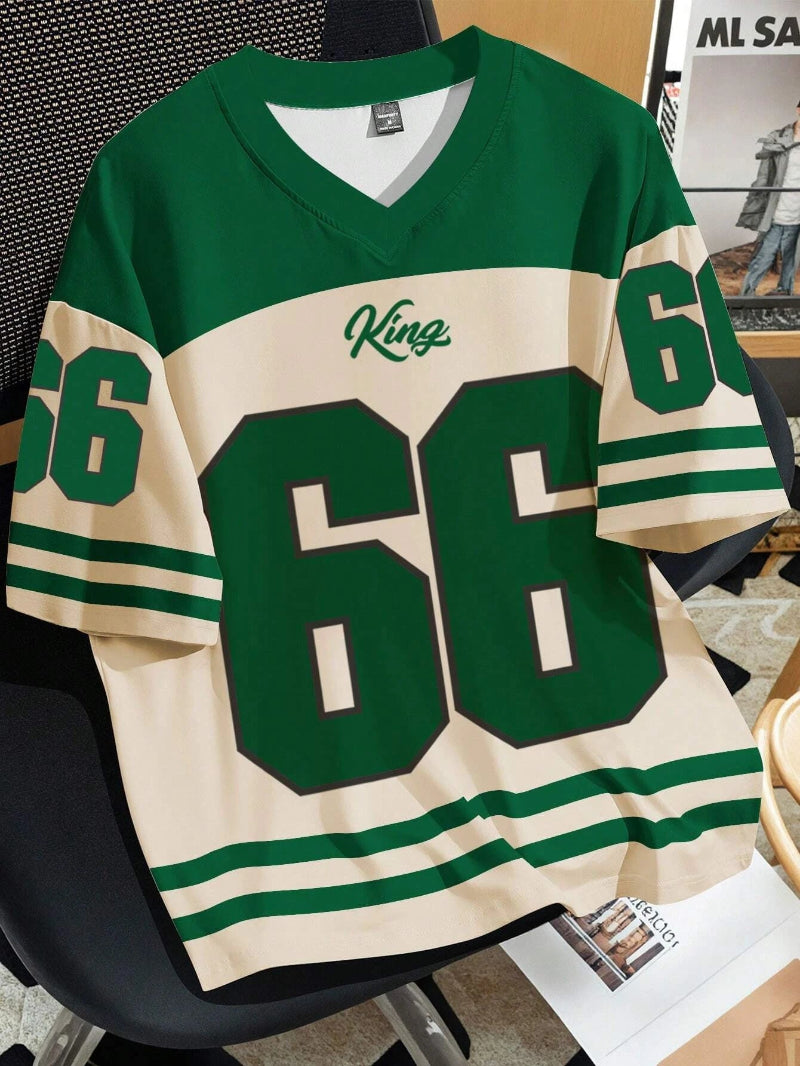 Women Clothing No.66 V-neck Football Jersey  -green and beige