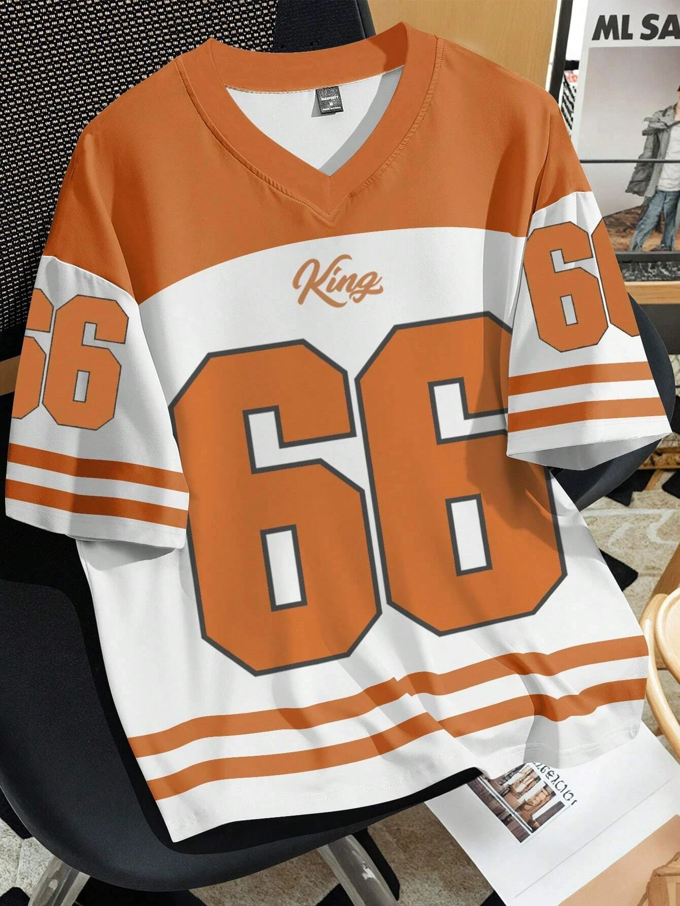 Women Clothing No.66 V-neck Football Jersey  -white and orange