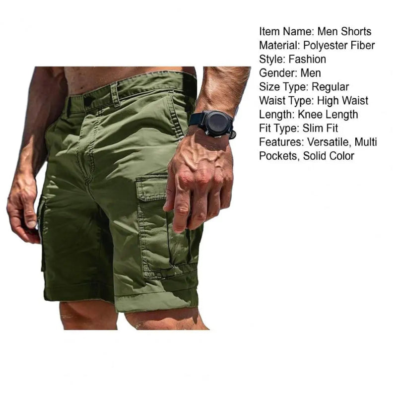 Green men's shorts with product details on a white background