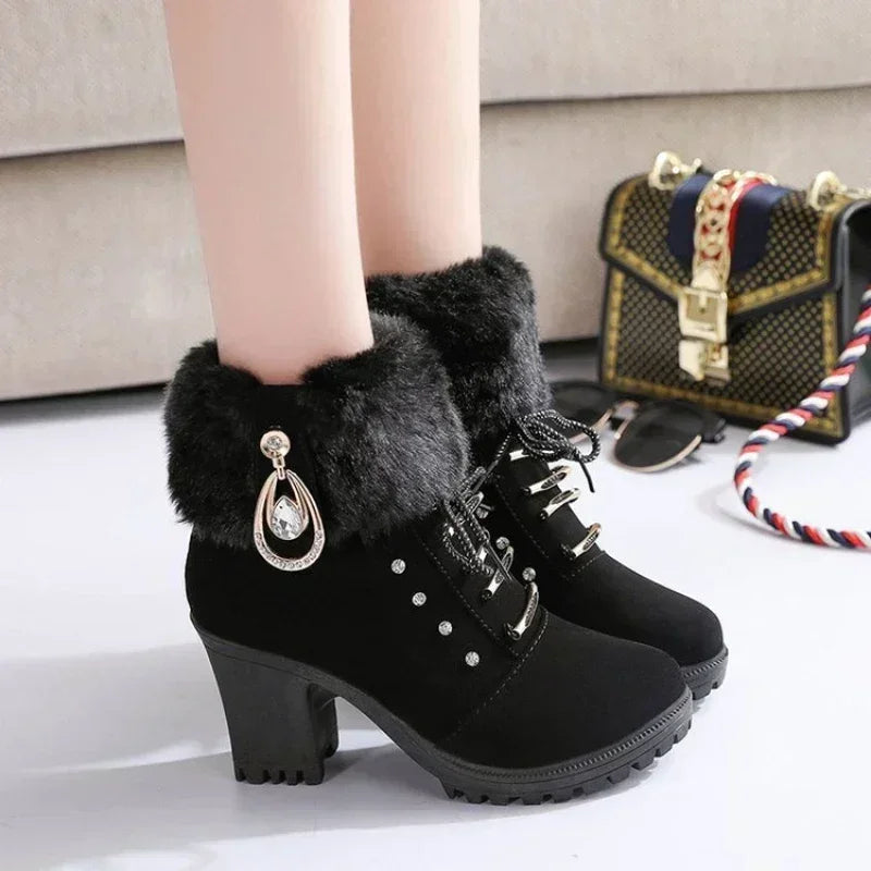 Suede Women Boots Winter Designer  black-  3