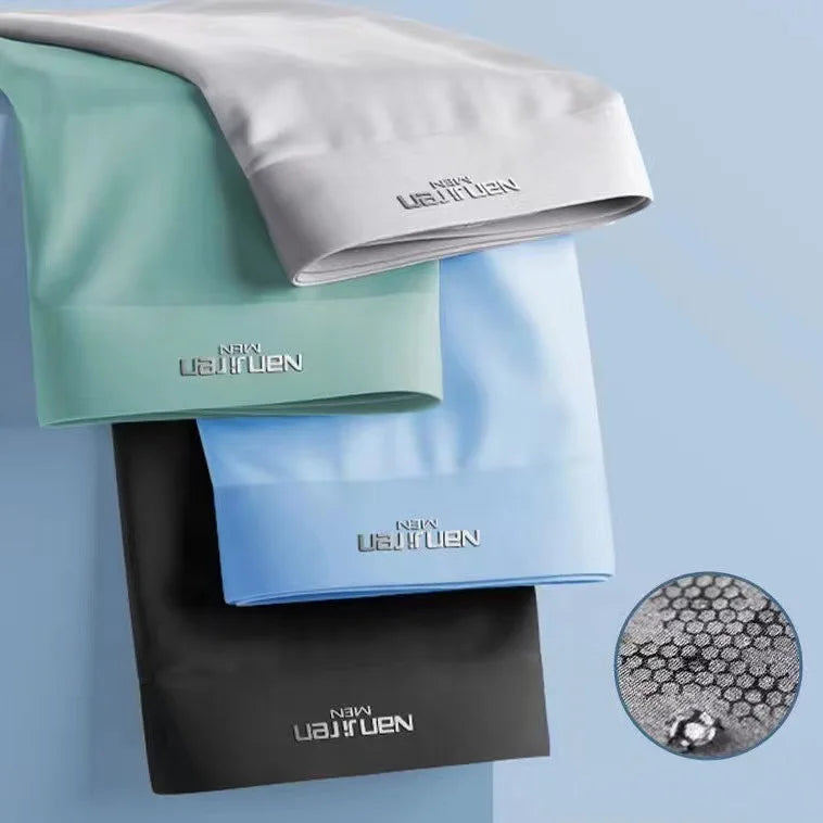 4-pack men’s ice silk boxer shorts in assorted colors with U convex pouch  light colors