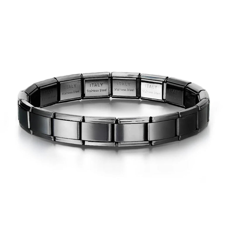 9mm stainless steel Italian charm bracelet with elastic DIY link chain -  black