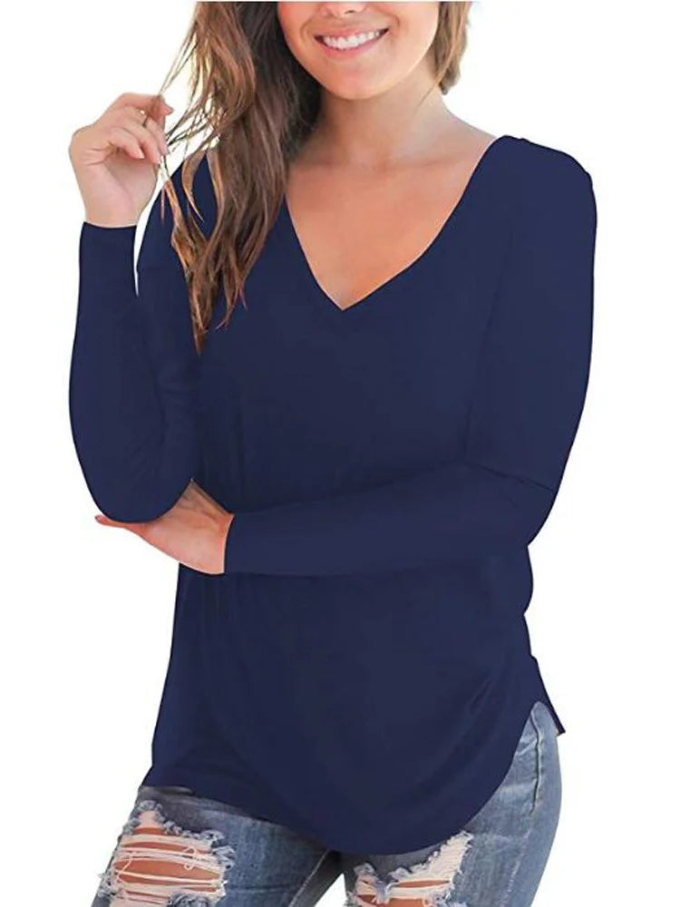 Women Top Long Sleeve V-neck - 11
