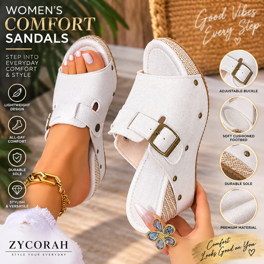 Women's Buckle Platform Sandals | Open-Toe Comfort Slides