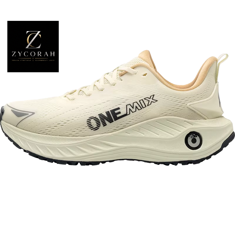 ONEMIX lightweight performance running shoes featuring breathable mesh, advanced cushioning, ergonomic arch support, and non-slip outsole, available in multiple colors for men and women. beige