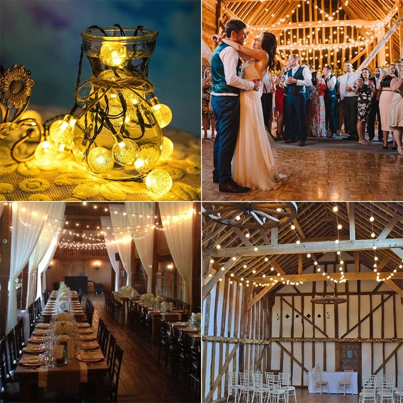 Solar-powered crystal globe LED string lights for outdoor décor.  use